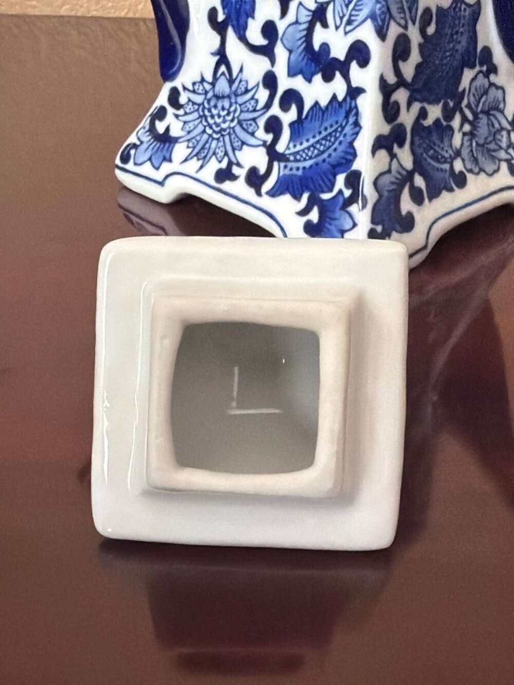Vintage Blue White Ceramic Teapot Chinoiserie Floral Square Decor 9.5" - Picture 9 of 12